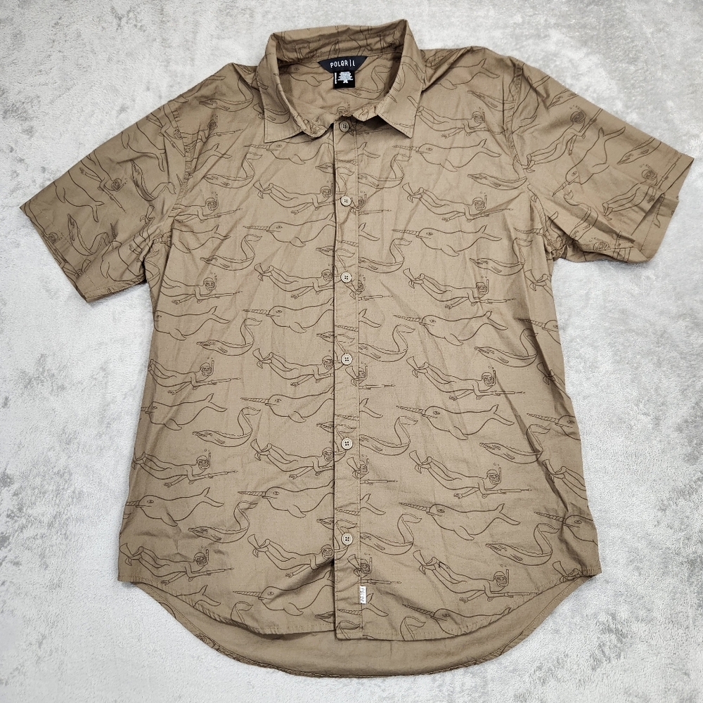 Poler Narwhal Spearfishing Eel All-Over Print Button-Up Shirt - Size Large
